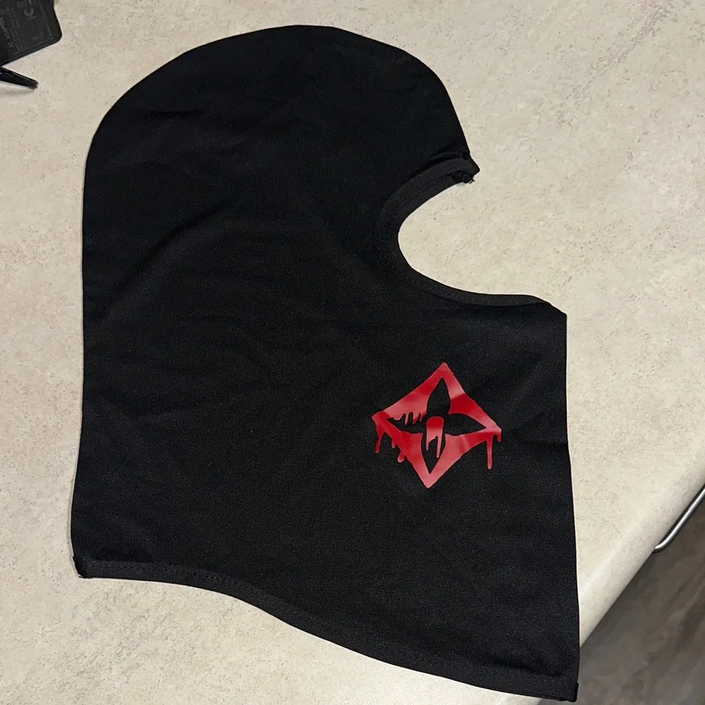 Black Balaclava with Red Graphic Design